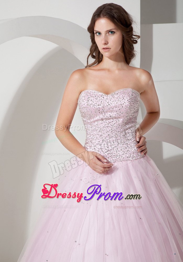 Sweetheart Beaded Bodice Tulle Quinceanera Gown in Baby Pink 2014