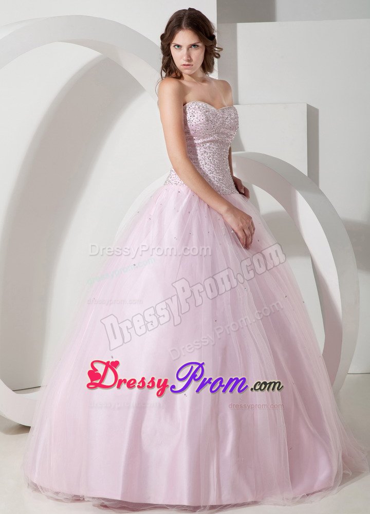 Sweetheart Beaded Bodice Tulle Quinceanera Gown in Baby Pink 2014