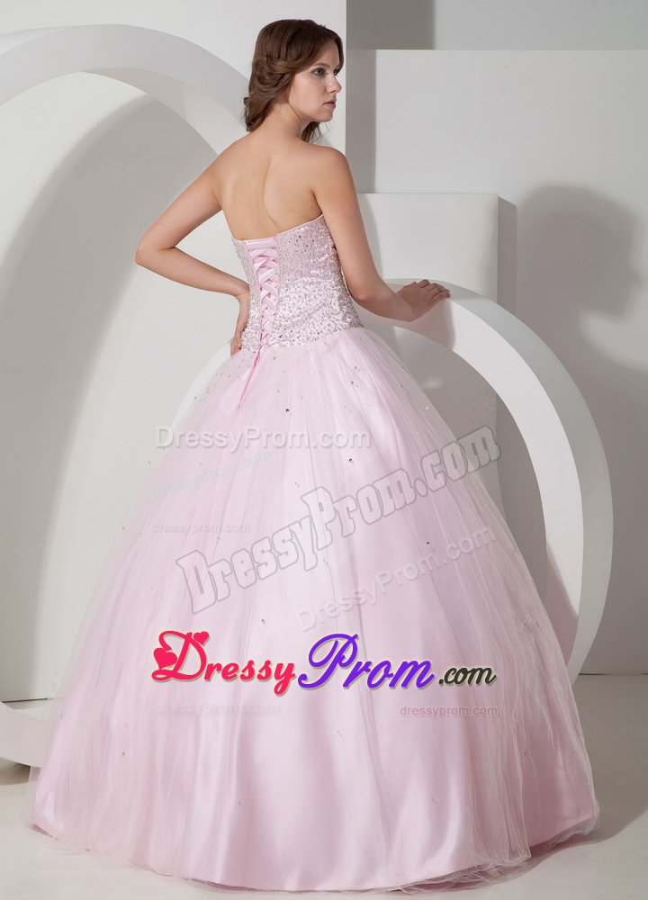 Sweetheart Beaded Bodice Tulle Quinceanera Gown in Baby Pink 2014