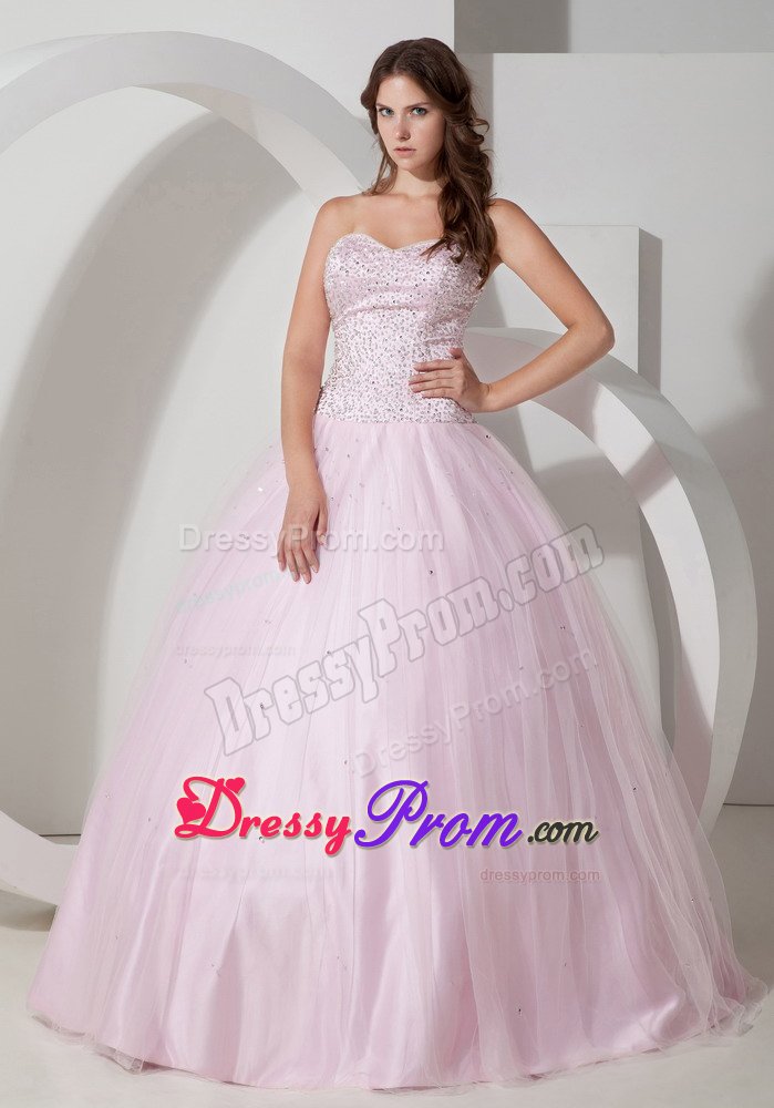 Sweetheart Beaded Bodice Tulle Quinceanera Gown in Baby Pink 2014