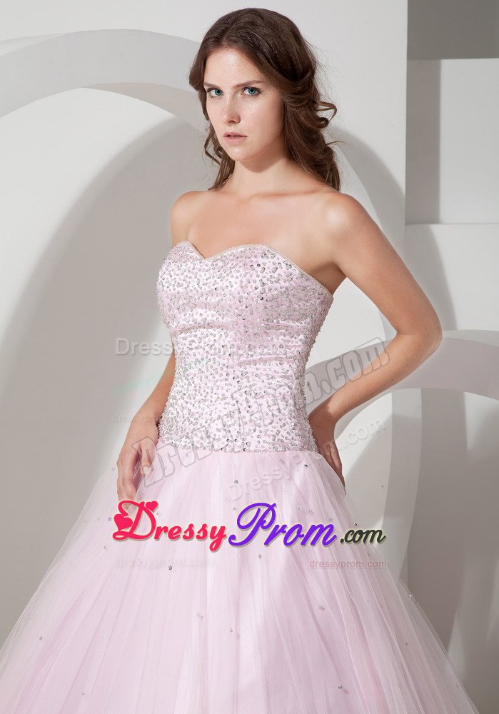 Sweetheart Beaded Bodice Tulle Quinceanera Gown in Baby Pink 2014