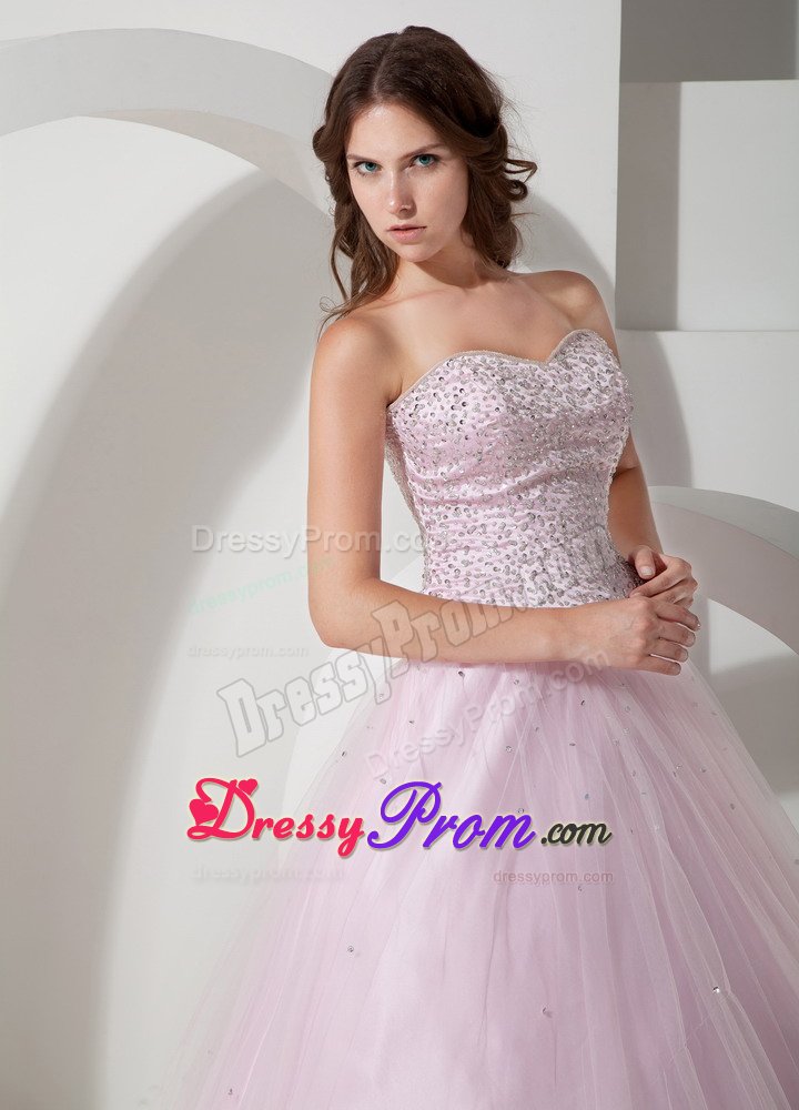 Sweetheart Beaded Bodice Tulle Quinceanera Gown in Baby Pink 2014