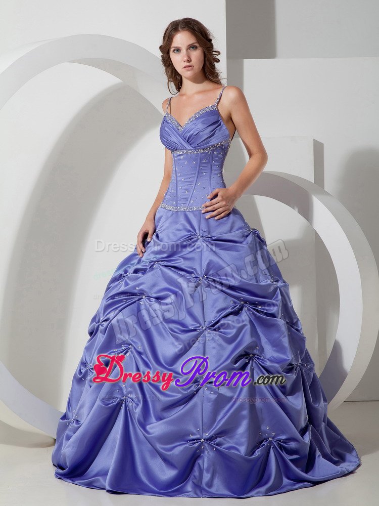 San Bruno CA Beaded Lavender Quinceanera Gown with Spaghetti Straps