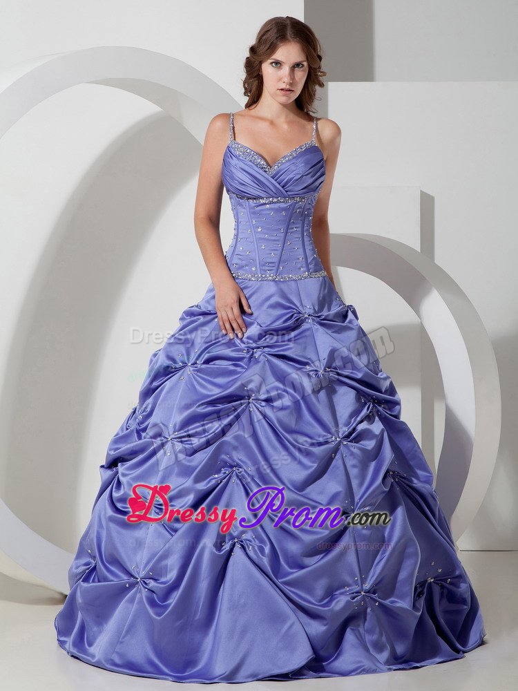San Bruno CA Beaded Lavender Quinceanera Gown with Spaghetti Straps
