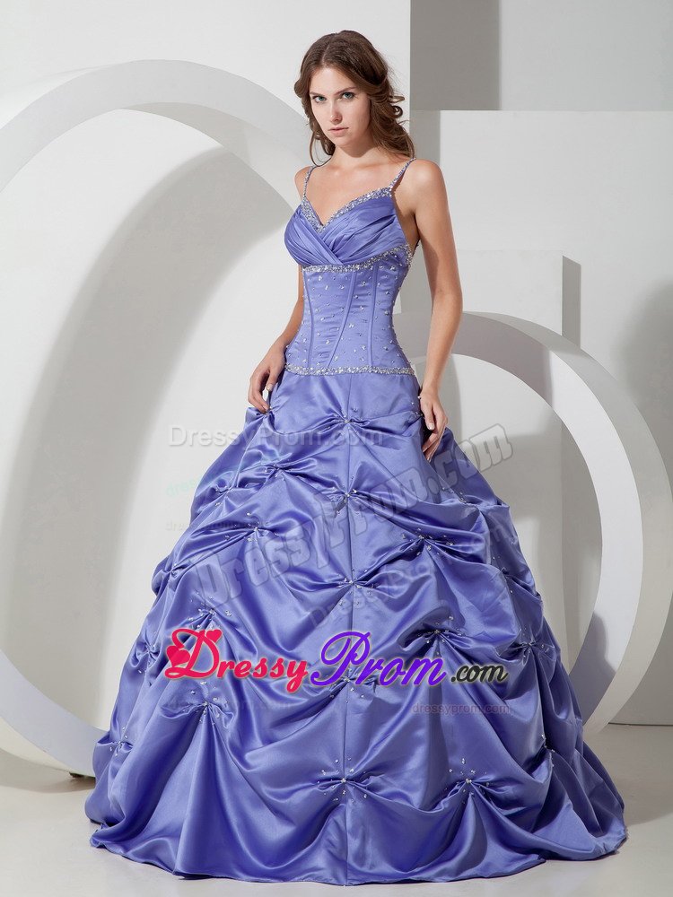 San Bruno CA Beaded Lavender Quinceanera Gown with Spaghetti Straps