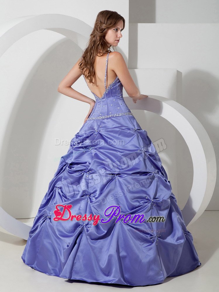San Bruno CA Beaded Lavender Quinceanera Gown with Spaghetti Straps
