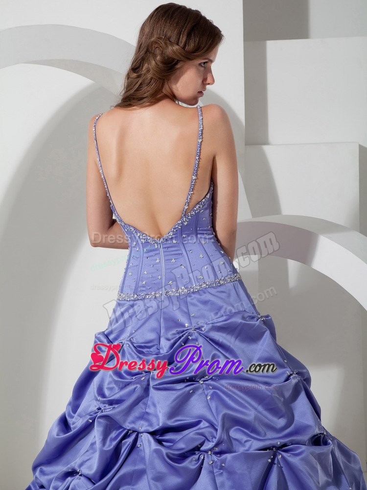 San Bruno CA Beaded Lavender Quinceanera Gown with Spaghetti Straps