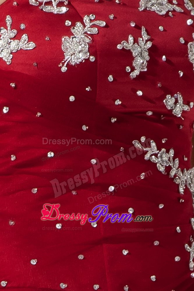 Beaded and Appliqued Tulle Quinceanera Gown in Wine Red in Vogue