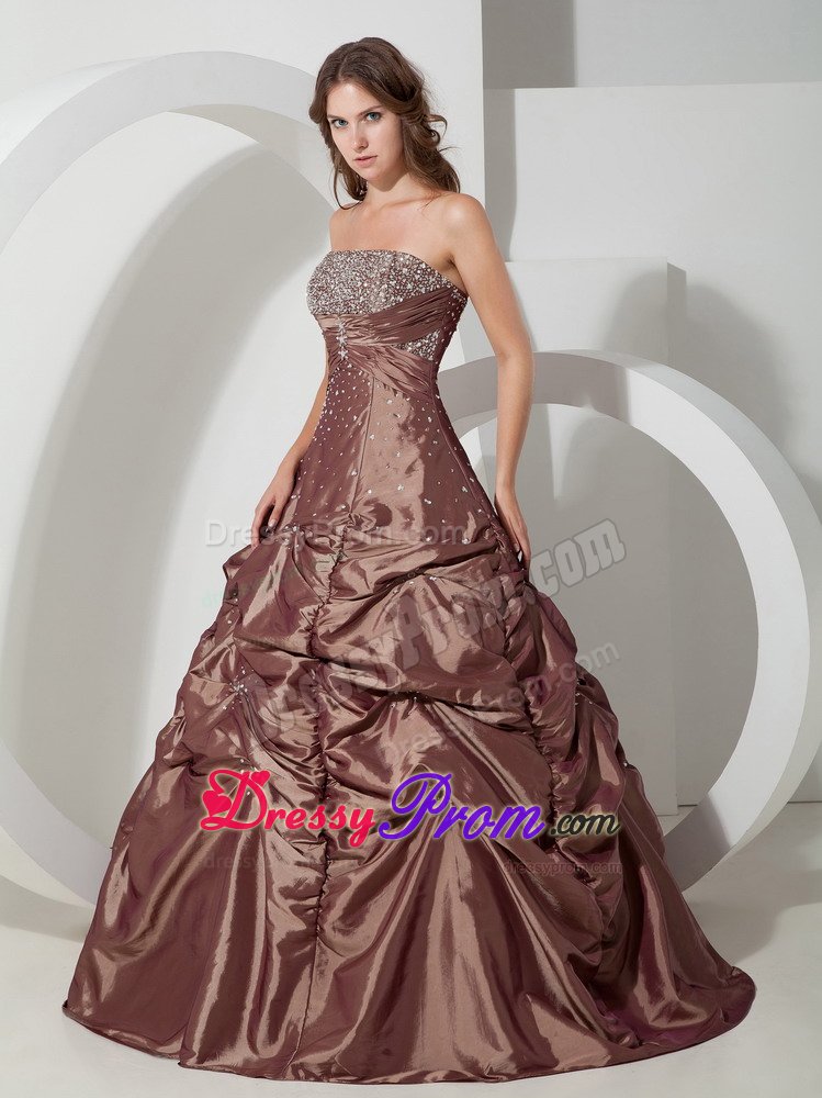 Strapless Beading Pick ups Floor Length Brown Quinceanera Gown