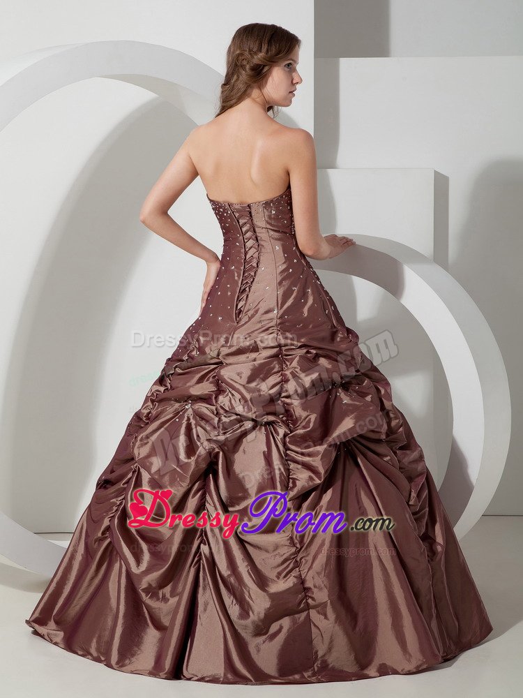 Strapless Beading Pick ups Floor Length Brown Quinceanera Gown