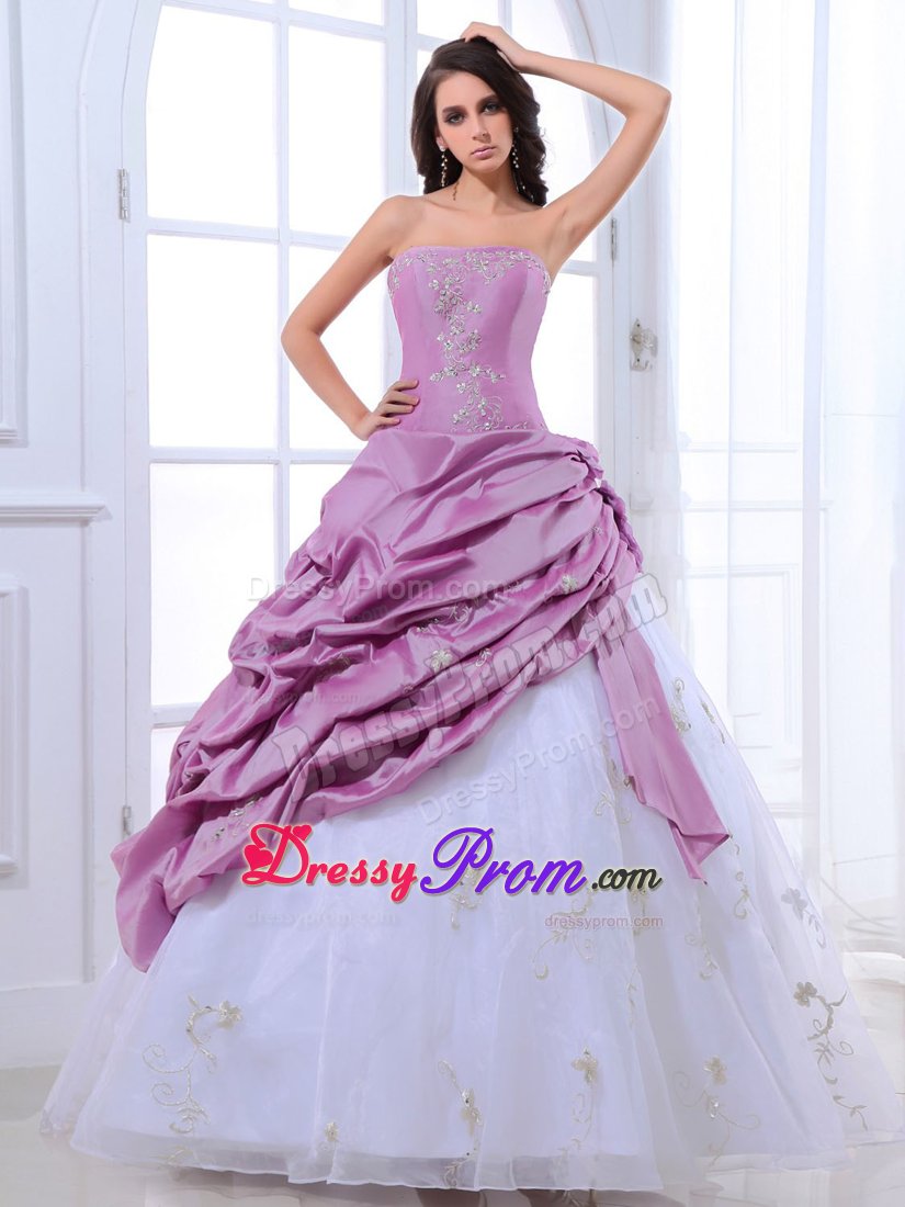 Lavender and White a Line Quinces Dresses with Pick ups on Sale
