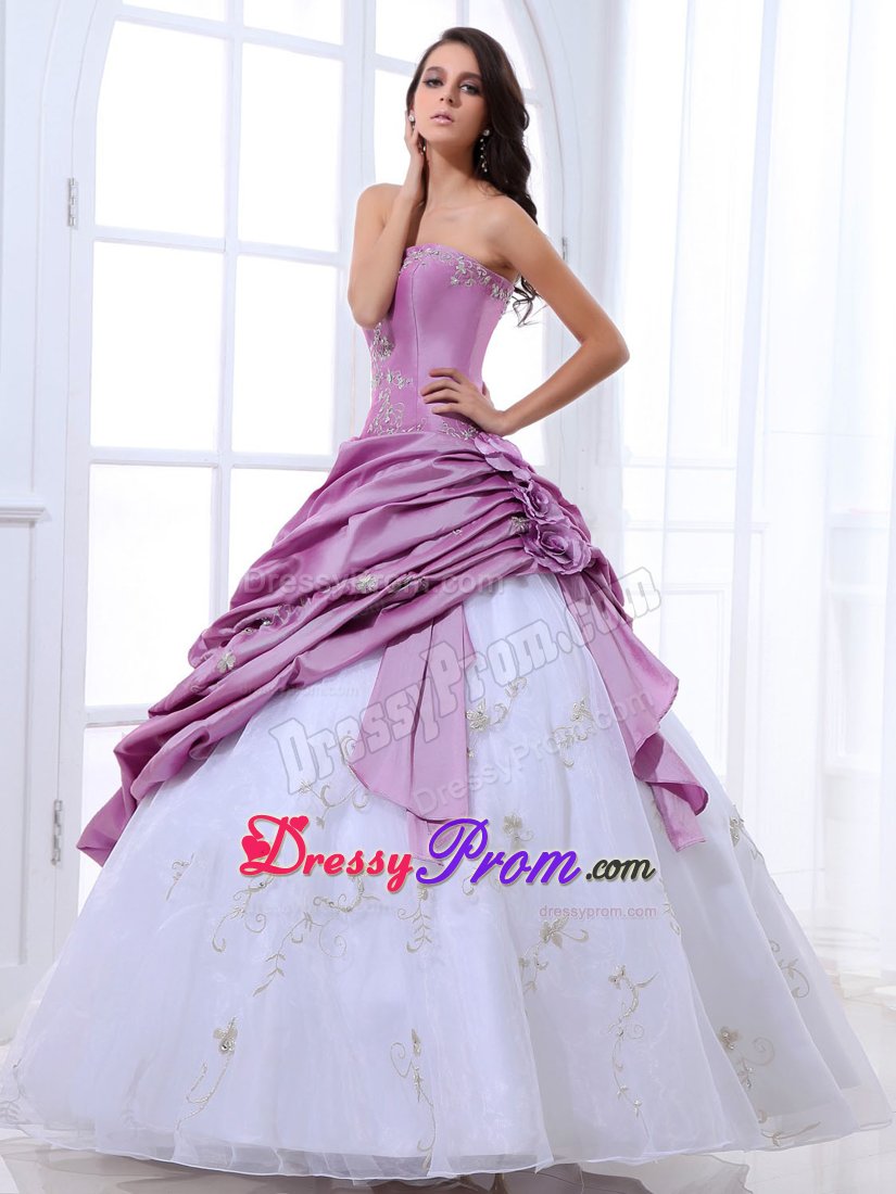Lavender and White a Line Quinces Dresses with Pick ups on Sale
