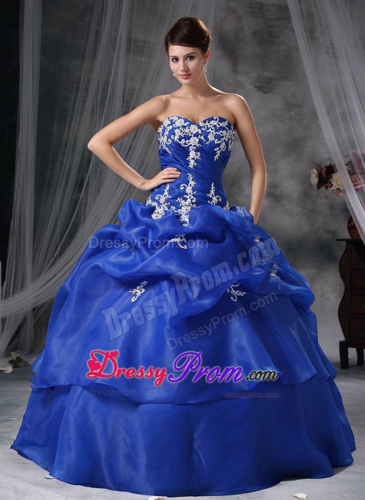 Appliques and Pick ups Accent Blue Organza Quinces Dresses 2014