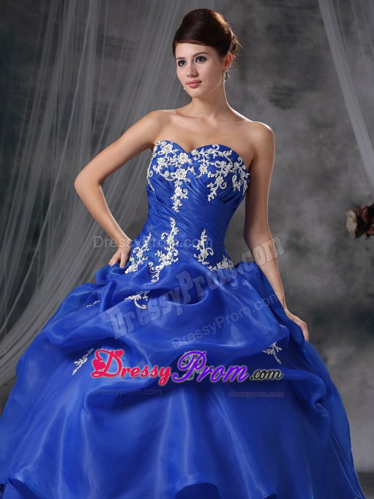 Appliques and Pick ups Accent Blue Organza Quinces Dresses 2014