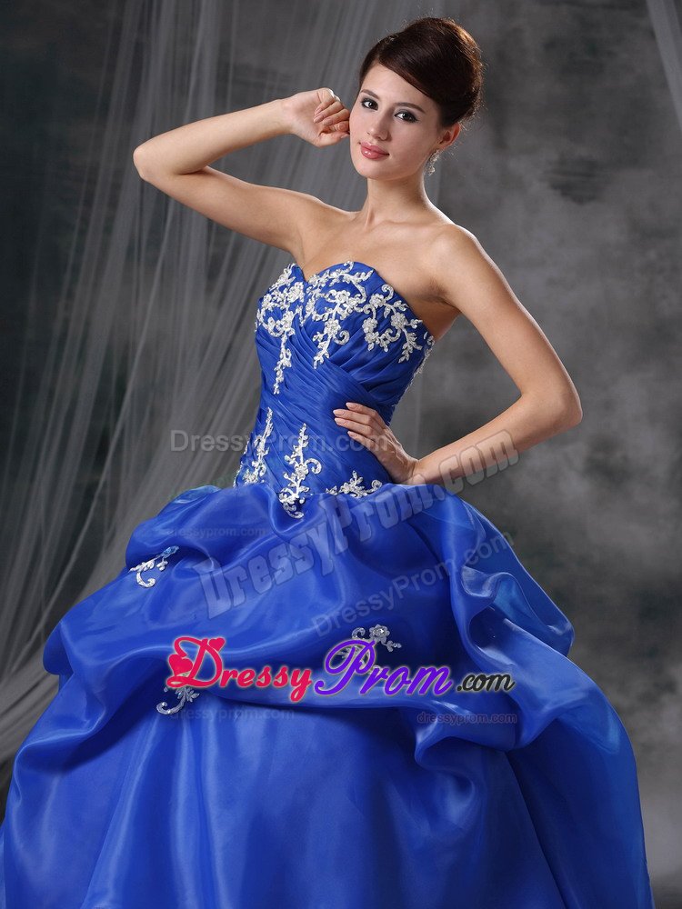 Appliques and Pick ups Accent Blue Organza Quinces Dresses 2014