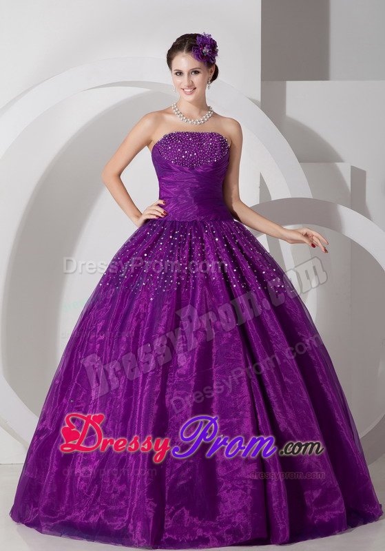 Beading Accent Organza Quinces Dresses in Eggplant Purple 2014