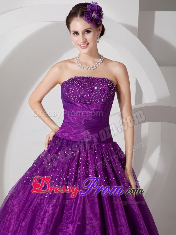 Beading Accent Organza Quinces Dresses in Eggplant Purple 2014