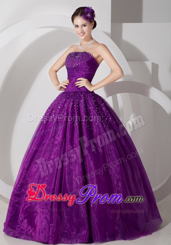 Beading Accent Organza Quinces Dresses in Eggplant Purple 2014