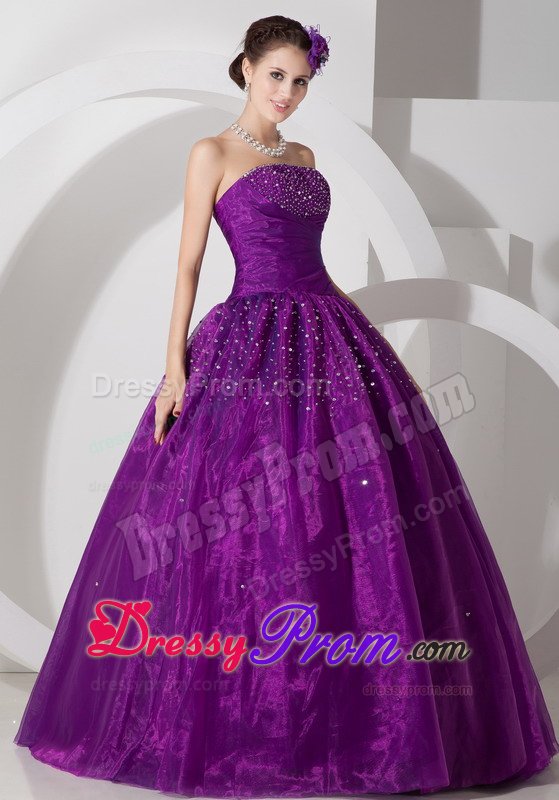 Beading Accent Organza Quinces Dresses in Eggplant Purple 2014