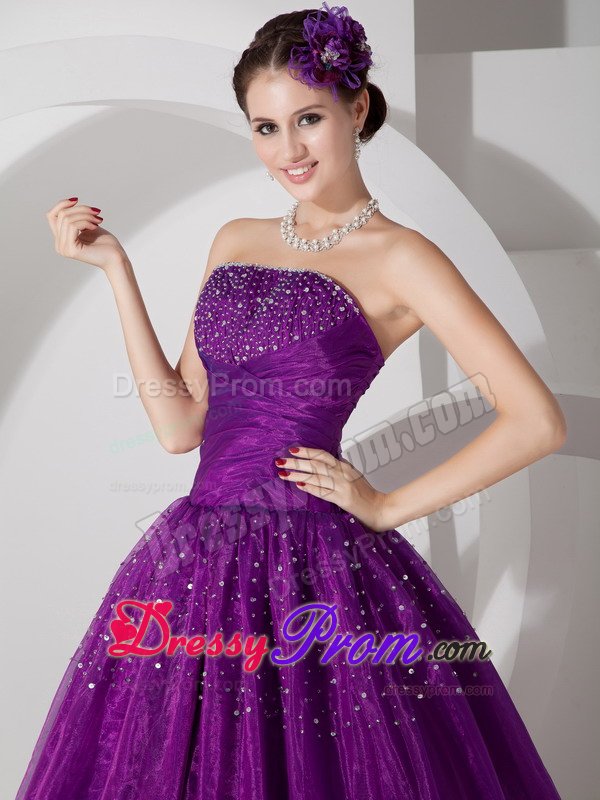 Beading Accent Organza Quinces Dresses in Eggplant Purple 2014