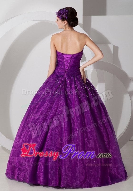 Beading Accent Organza Quinces Dresses in Eggplant Purple 2014