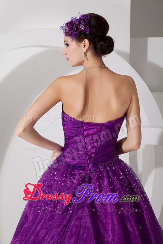 Beading Accent Organza Quinces Dresses in Eggplant Purple 2014