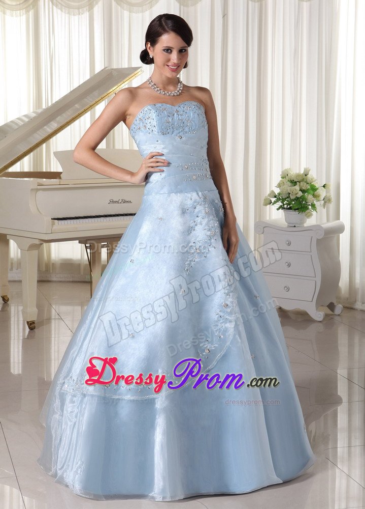 Sacramento CA Light Blue Organza Quinces Dresses with Appliques