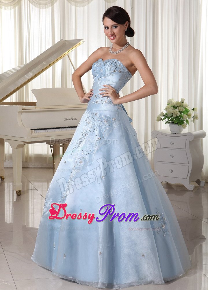 Sacramento CA Light Blue Organza Quinces Dresses with Appliques