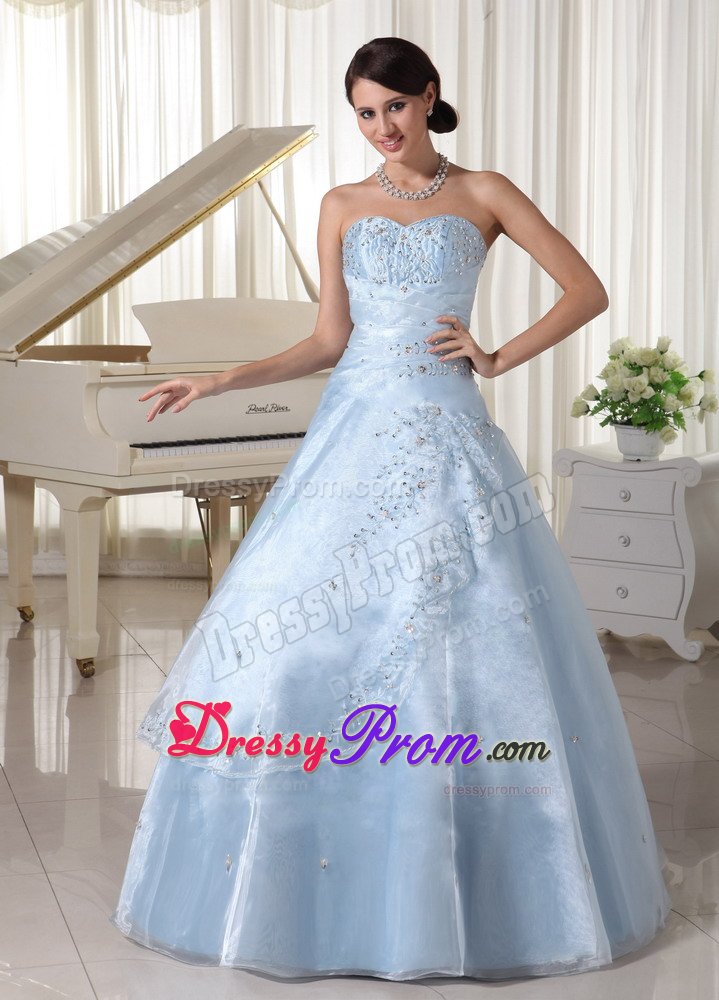 Sacramento CA Light Blue Organza Quinces Dresses with Appliques