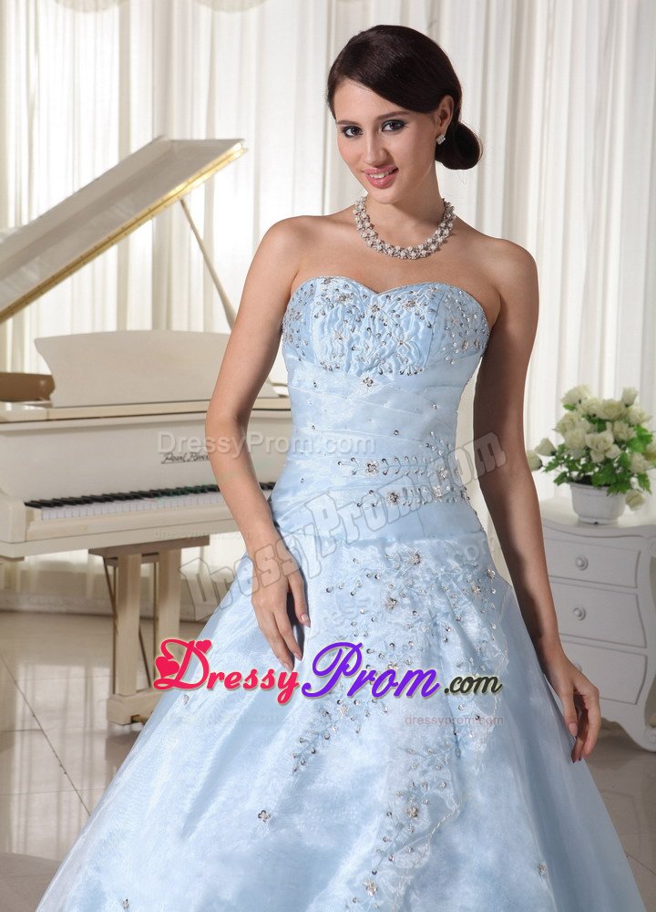 Sacramento CA Light Blue Organza Quinces Dresses with Appliques