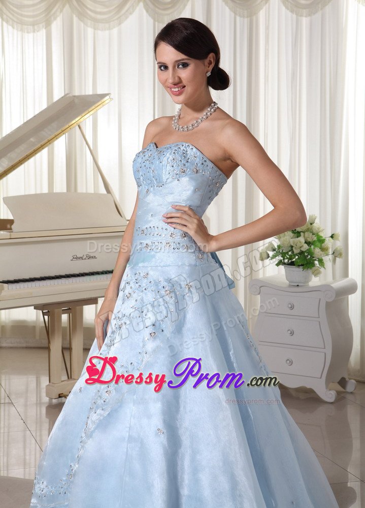 Sacramento CA Light Blue Organza Quinces Dresses with Appliques