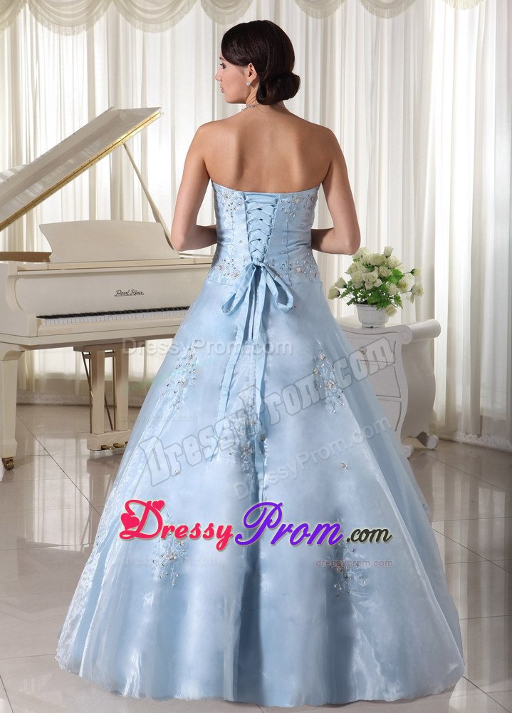 Sacramento CA Light Blue Organza Quinces Dresses with Appliques