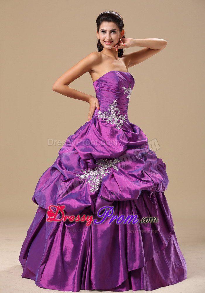 Appliques and Pick ups Accent Purple Taffeta Quinces Dresses
