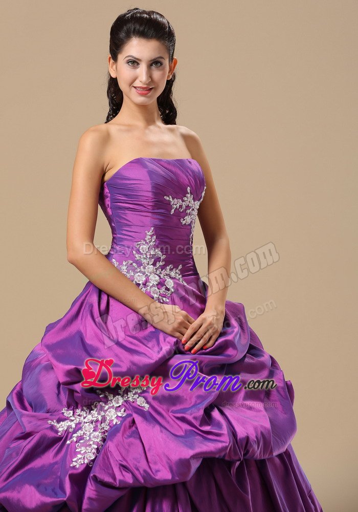 Appliques and Pick ups Accent Purple Taffeta Quinces Dresses