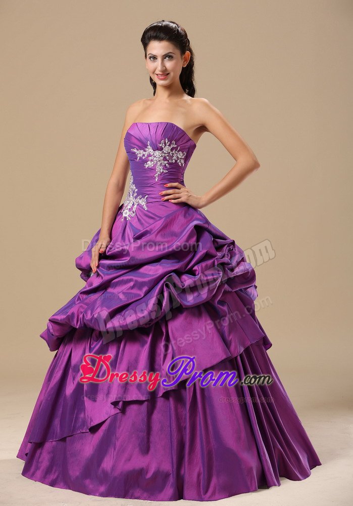 Appliques and Pick ups Accent Purple Taffeta Quinces Dresses