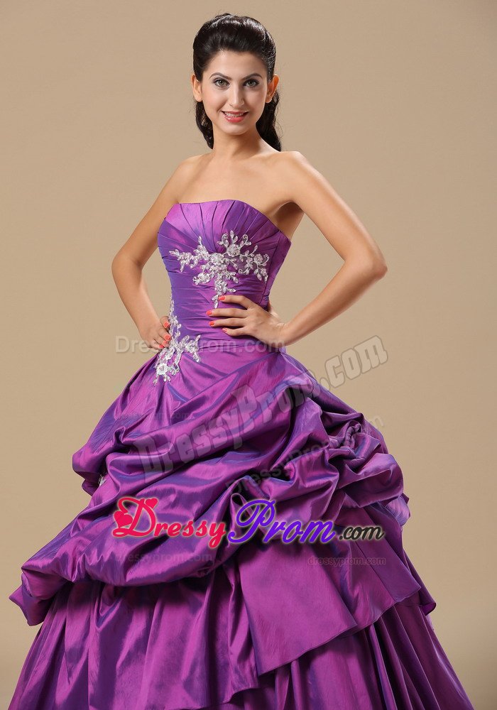 Appliques and Pick ups Accent Purple Taffeta Quinces Dresses