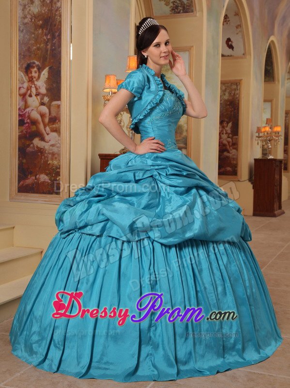 Rowland Heights CA Appliqued Teal Quinces Dresses with Pick ups