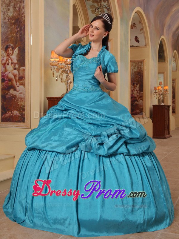Rowland Heights CA Appliqued Teal Quinces Dresses with Pick ups