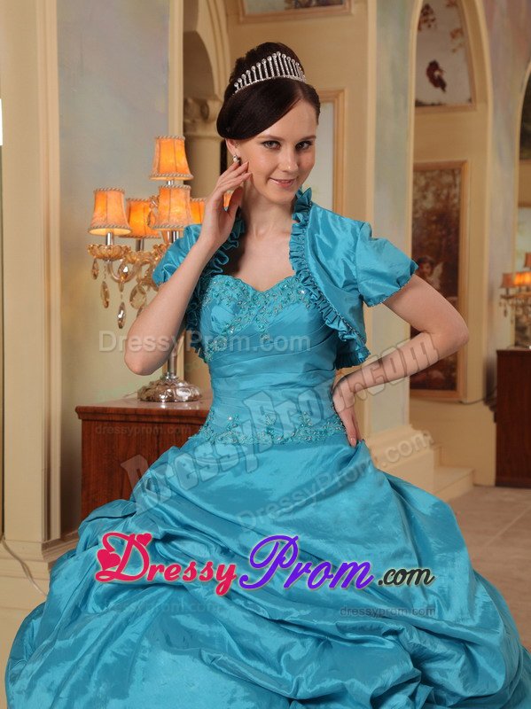 Rowland Heights CA Appliqued Teal Quinces Dresses with Pick ups