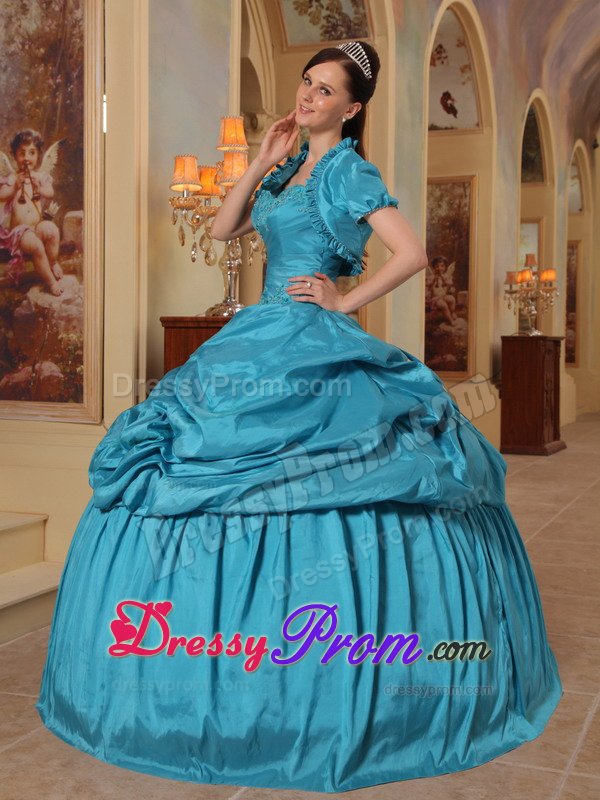 Rowland Heights CA Appliqued Teal Quinces Dresses with Pick ups