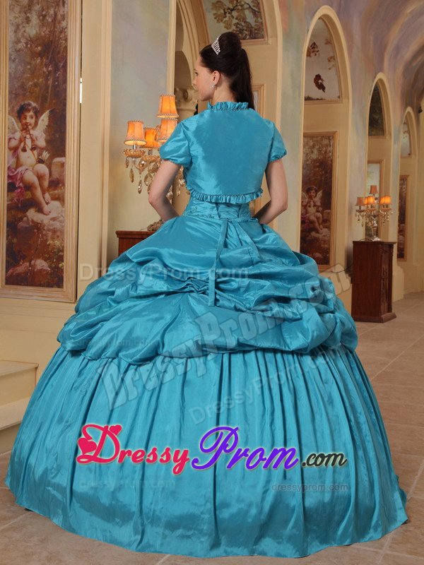 Rowland Heights CA Appliqued Teal Quinces Dresses with Pick ups