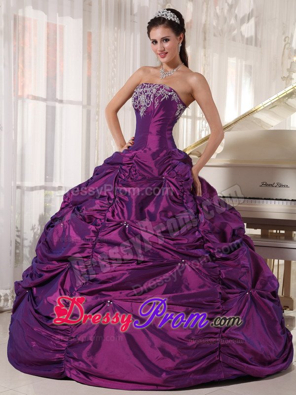 Appliqued Eggplant Purple Quinces Dresses with Pick ups on Sale
