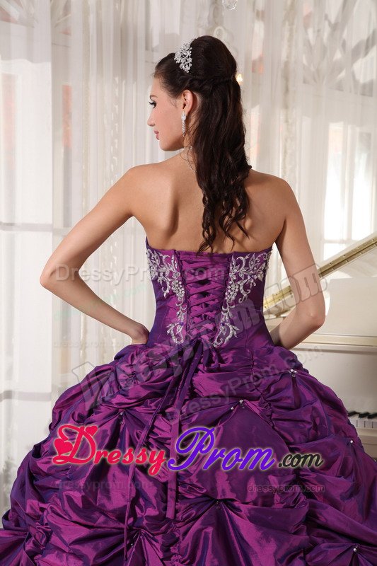 Appliqued Eggplant Purple Quinces Dresses with Pick ups on Sale