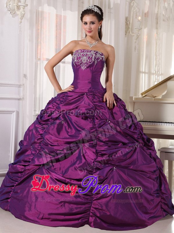 Appliqued Eggplant Purple Quinces Dresses with Pick ups on Sale
