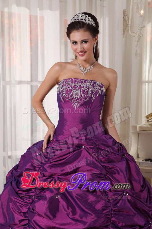 Appliqued Eggplant Purple Quinces Dresses with Pick ups on Sale