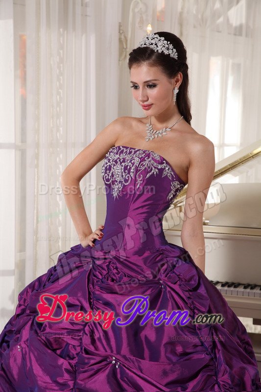 Appliqued Eggplant Purple Quinces Dresses with Pick ups on Sale