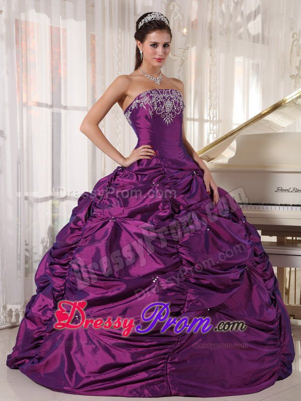 Appliqued Eggplant Purple Quinces Dresses with Pick ups on Sale