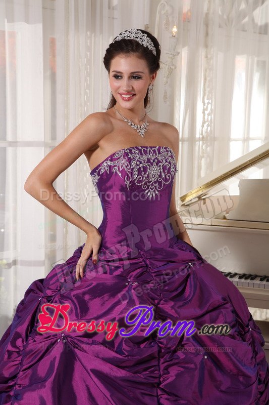 Appliqued Eggplant Purple Quinces Dresses with Pick ups on Sale
