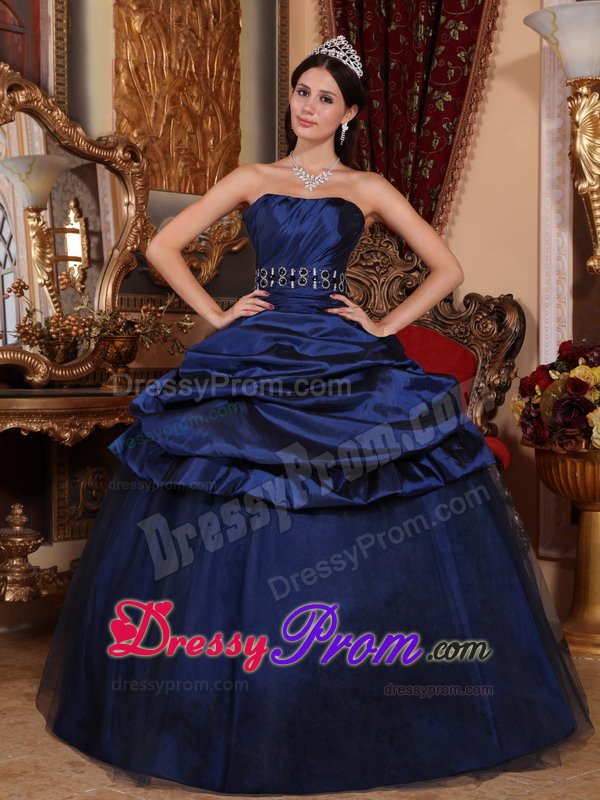 Beading and Pick ups Accent Organza Quinces Dresses in Navy Blue