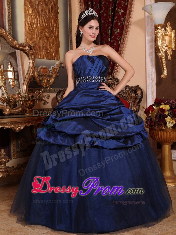 Beading and Pick ups Accent Organza Quinces Dresses in Navy Blue